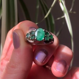 Emerald and Sterling multi stone cluster ring size 7